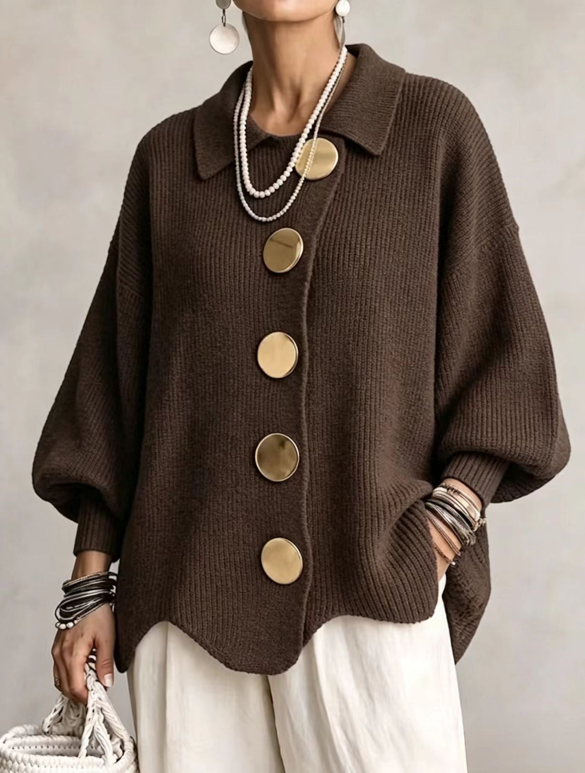 VICTOIRE | CÁRDIGAN OVERSIZE CON BOTONES DORADOS