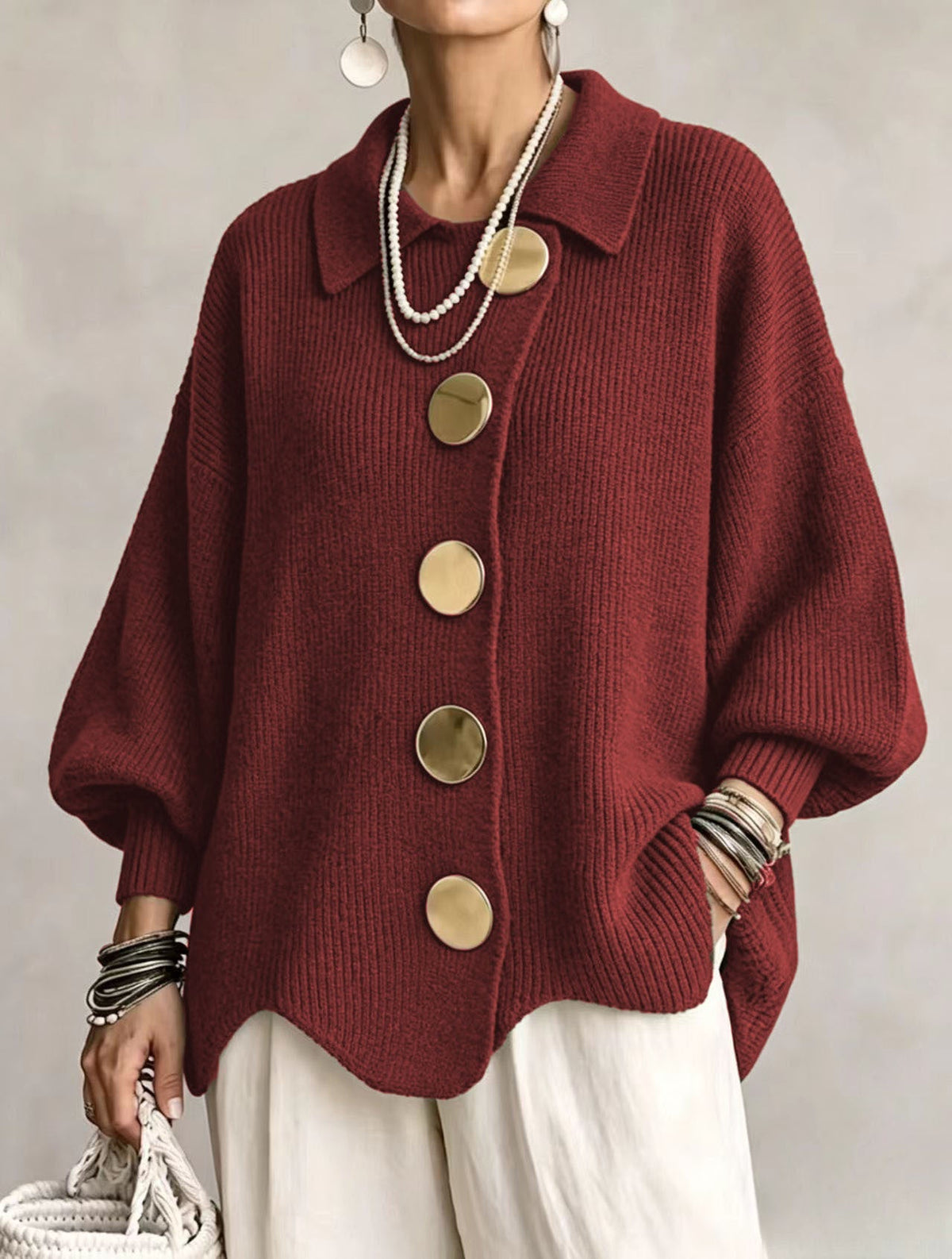 VICTOIRE | CÁRDIGAN OVERSIZE CON BOTONES DORADOS