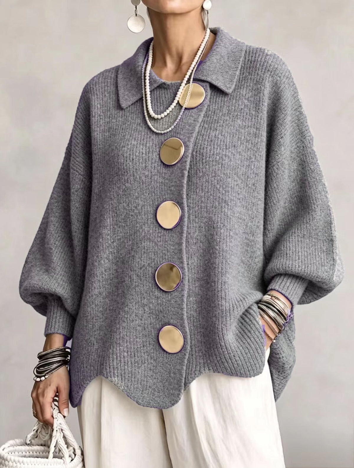 VICTOIRE | CÁRDIGAN OVERSIZE CON BOTONES DORADOS