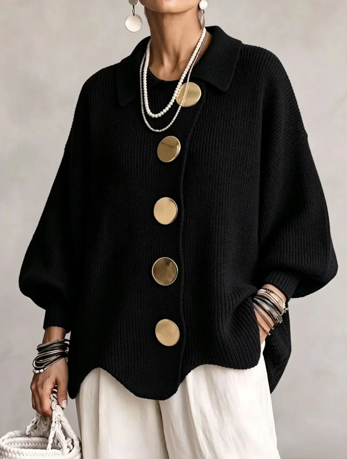 VICTOIRE | CÁRDIGAN OVERSIZE CON BOTONES DORADOS