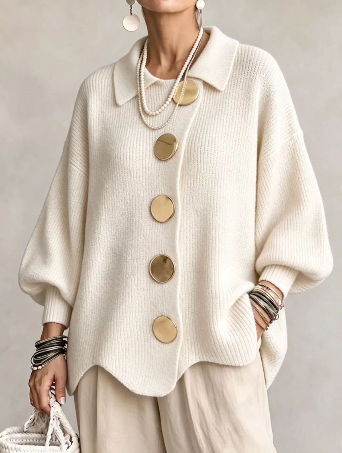VICTOIRE | CÁRDIGAN OVERSIZE CON BOTONES DORADOS