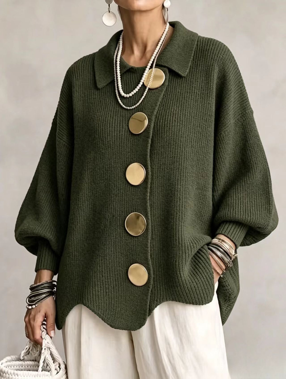 VICTOIRE | CÁRDIGAN OVERSIZE CON BOTONES DORADOS